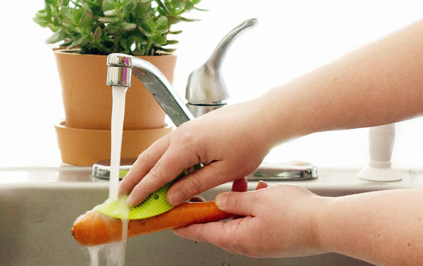 Vegetable Scrubber Brush : Double Sided Fruit and Vegetable Scrubber - Multi Use: Potato Scrubber - Carrot Brush - Trivet - Jar Opener by Cestari Kitchen