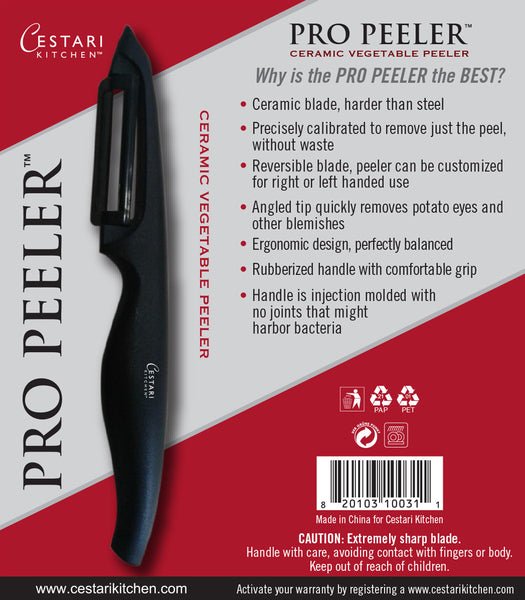 Vegetable Peeler By Cestari Kitchen - Pro Peeler with Razor Sharp Ceramic Blade - Lightweight Ergonomic Handle