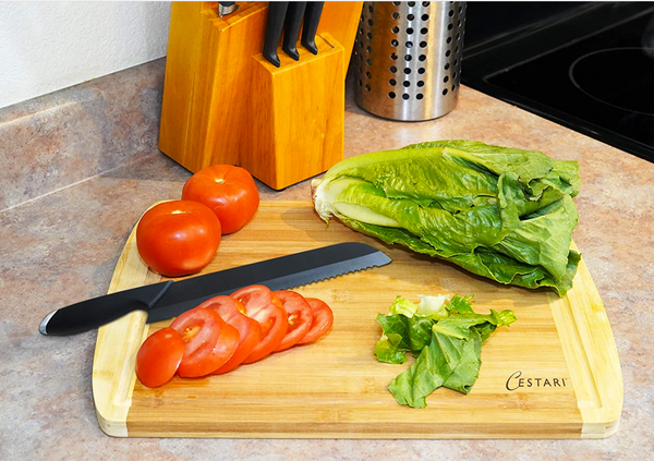 Large Organic Bamboo Cutting Board For Kitchen, With 3 Built-In