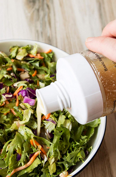 Salad Dressing Shaker: Premium Borosilicate Glass Bottle with Mixer Insert • Leak Proof Salad Dressing Blender and Dispenser with Measurements and Recipes • Reusable Vinaigrette Cruet