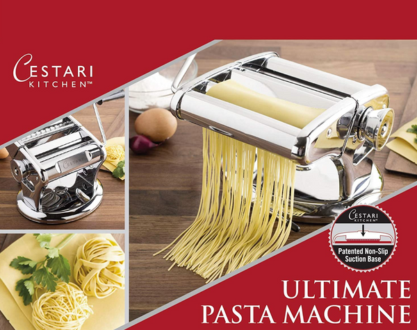 Ultimate Pasta Machine - Professional Pasta Maker - Unique Patented Suction Base for No-Slip Use of Stainless Steel Pasta Roller Machine - 150 mm - Noodle Maker and Dough Roller by Cestari